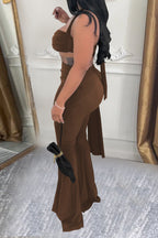 Twist-Front Halter Top & Drape Flare Pant Set Lavish Daily
