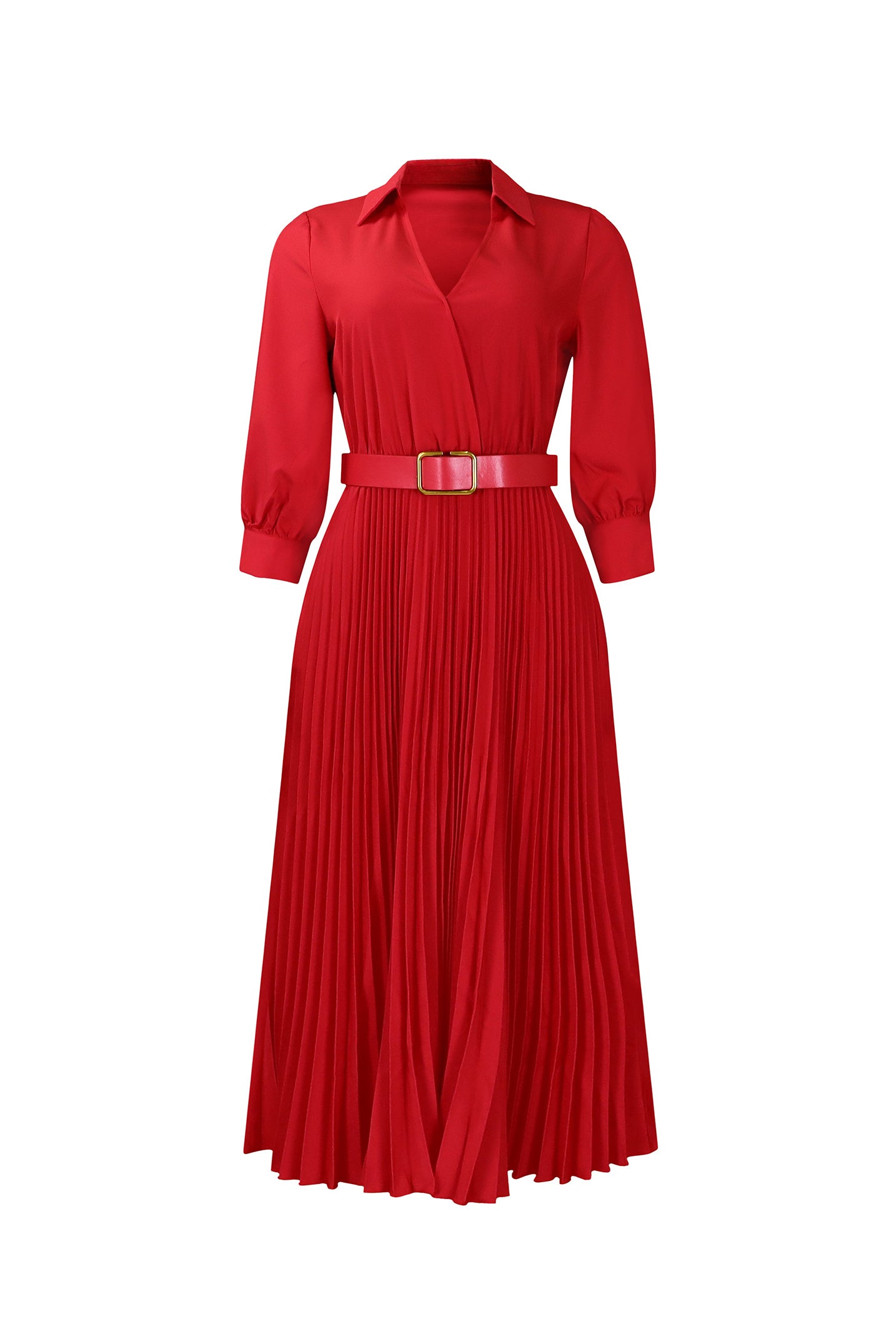 Plus Size Long Sleeve V-Neck Pleated Maxi Dresses Lavish Daily
