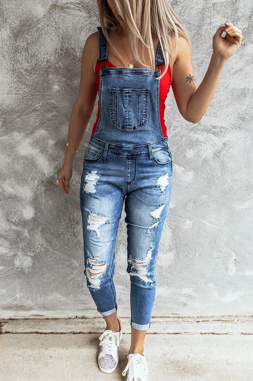 Retro Tattered Jumpsuits Stretch Denim Lavish Daily