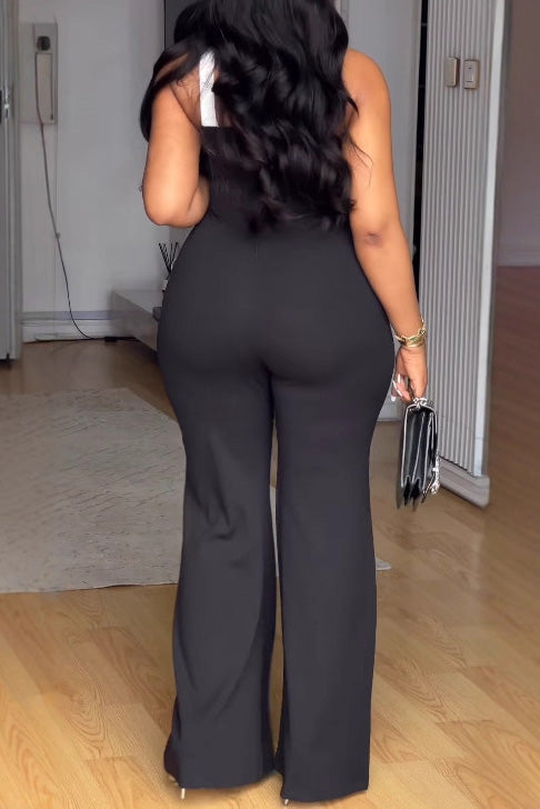 Color Block Cross Strap Wide Leg Jumpsuit Lavish Daily