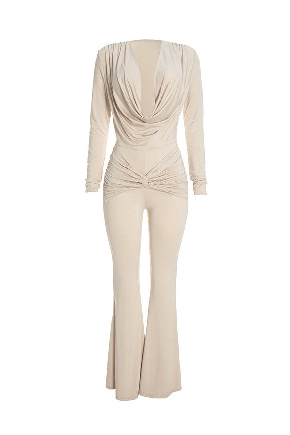 Cowl-Neck Twist-Front Wide-Leg Jumpsuit Lavish Daily