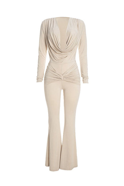 Cowl-Neck Twist-Front Wide-Leg Jumpsuit Lavish Daily