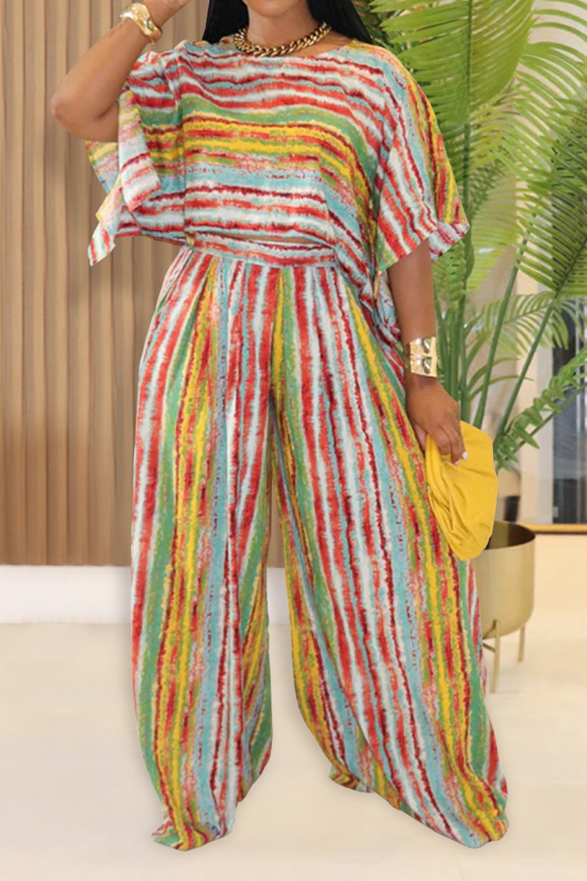 Stripe Crop Top & Wide-Leg Pants Set Lavish Daily