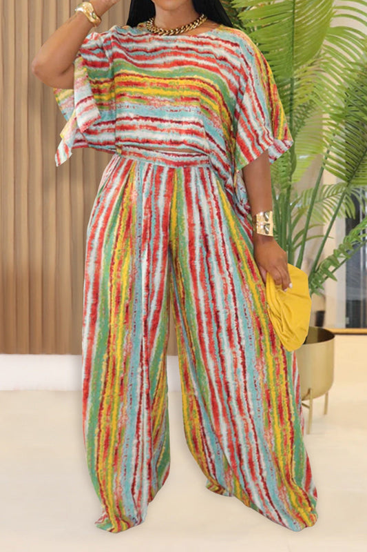 Stripe Crop Top & Wide-Leg Pants Set Lavish Daily