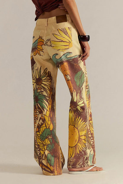 High-Waisted Statement Print Wide Leg Jeans Lavish Daily