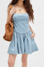 Backless Slim Fit High Waist Denim Mini Dress Lavish Daily
