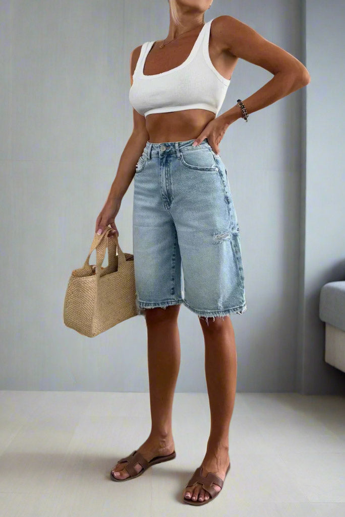 Washed Ripped Loose Denim Shorts Lavish Daily