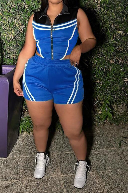 Colorblock Stripe Sleeveless Activewear Set Lavish Daily