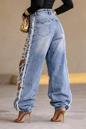 Distressed Crossover Baggy Jeans Lavish Daily