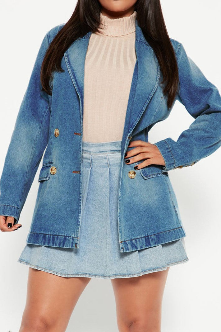 Lapel Collar Washed Denim Top Lavish Daily
