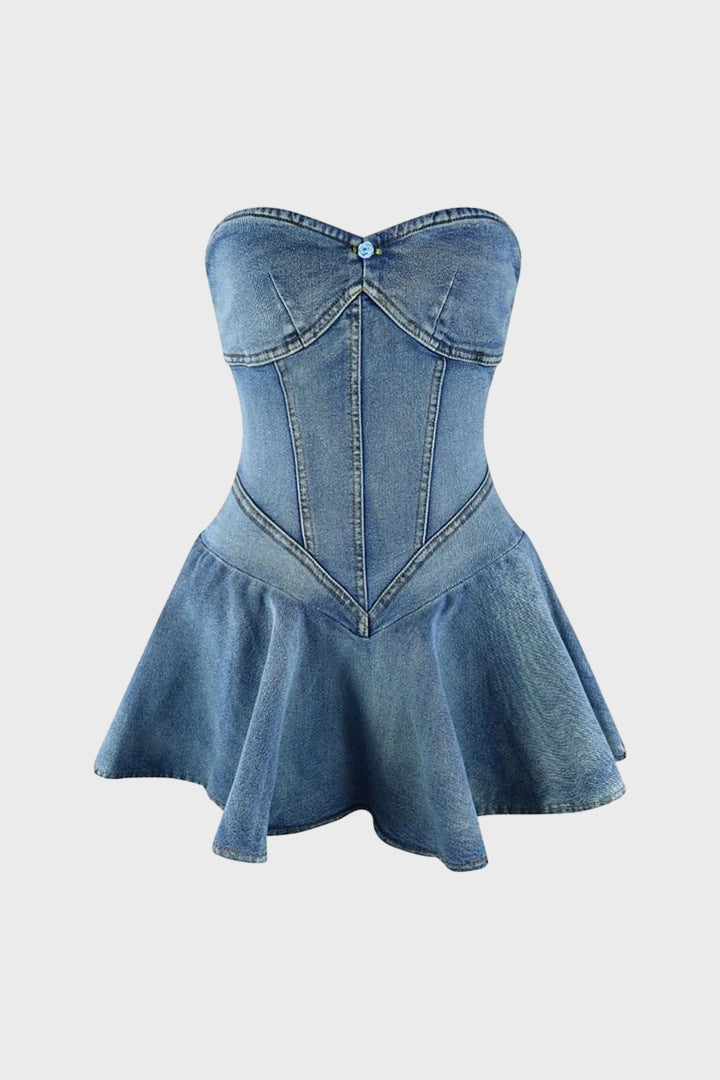 Strapless A-Line Denim Mini Dresses Lavish Daily