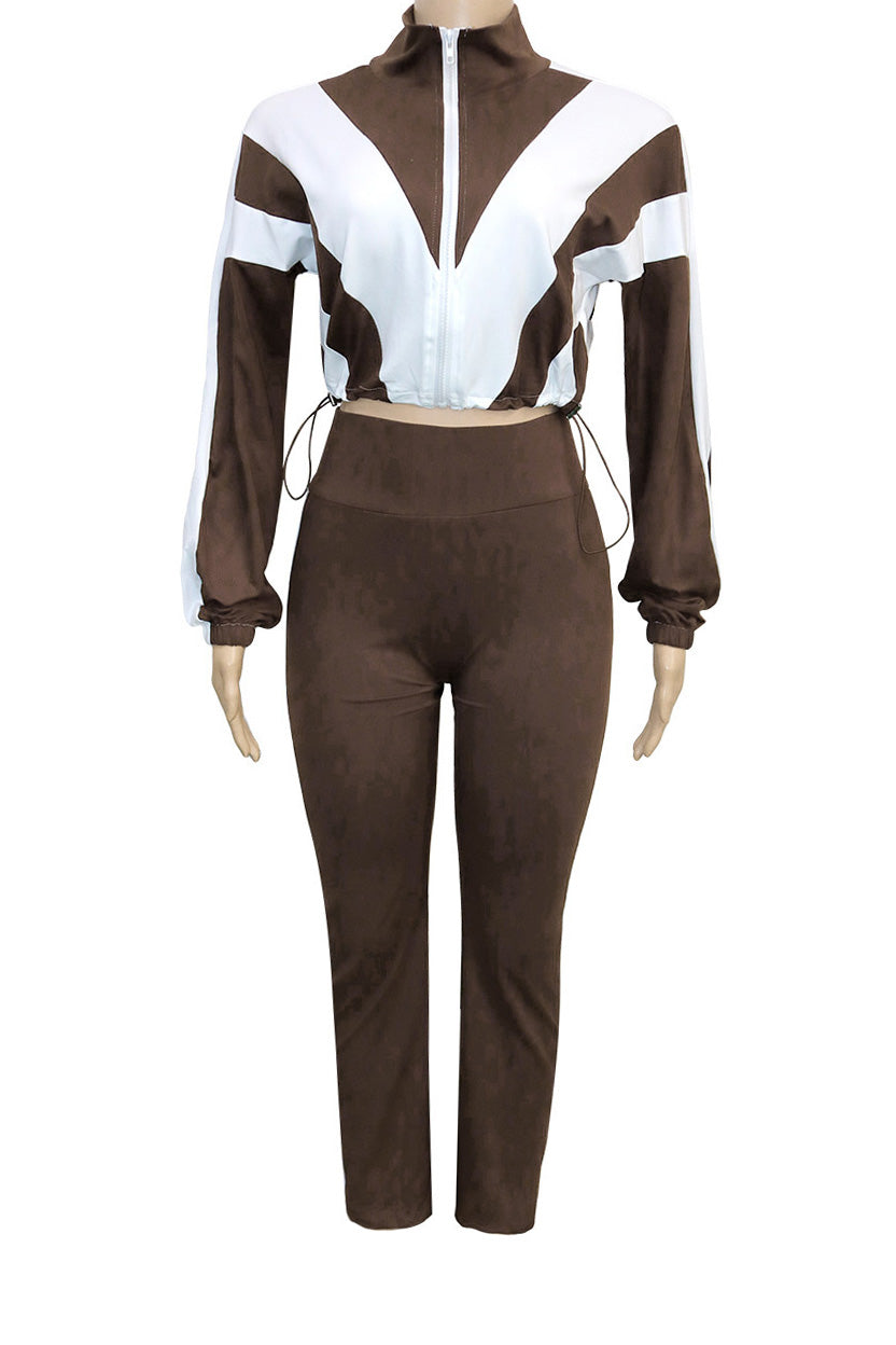 Sporty Color Block 2-Piece Tracksuit Lavish Daily