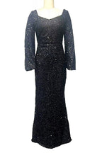 V-Neck Sequin Fitted Long Sleeve Gown Lavish Daily