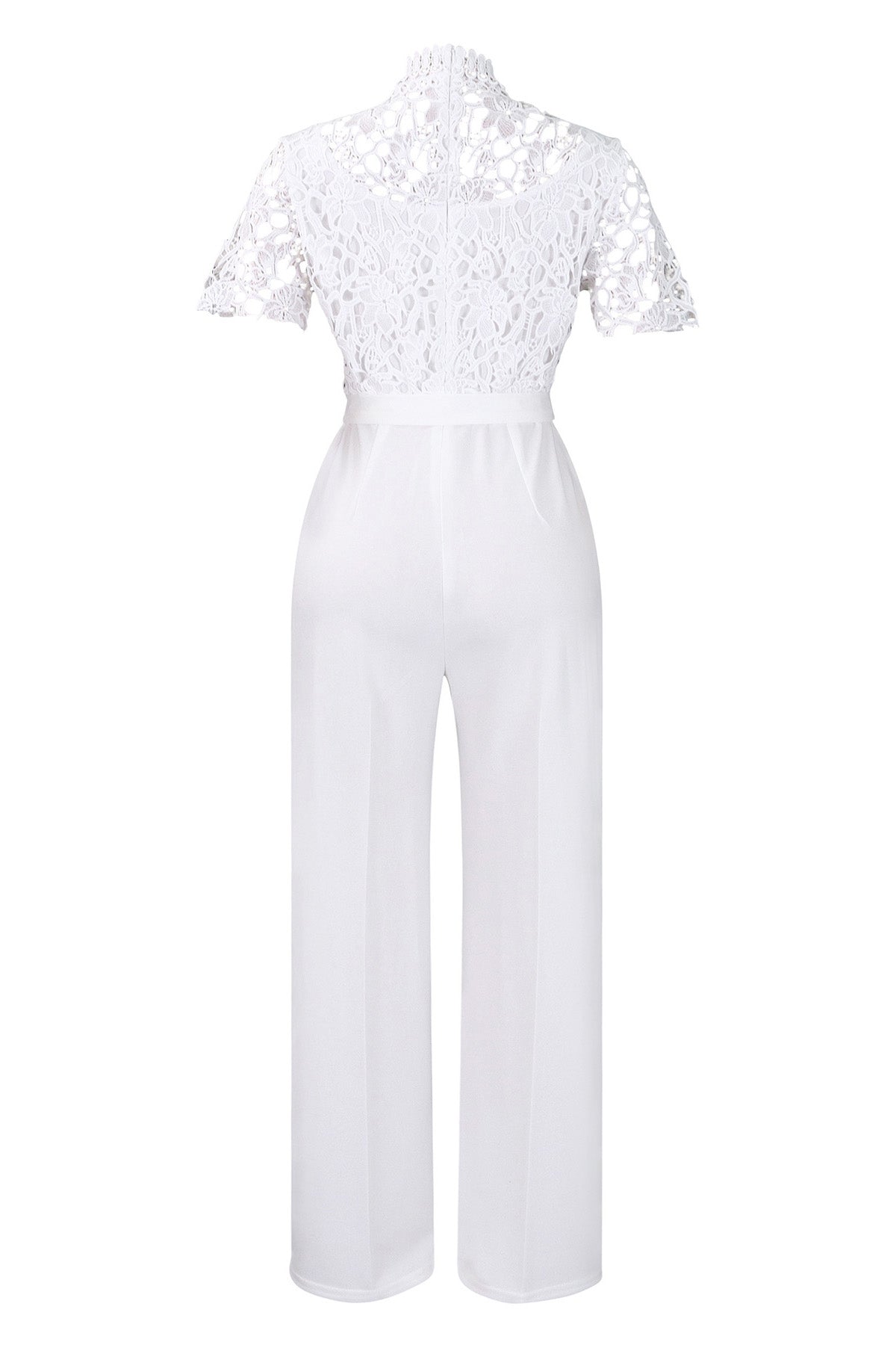 Lace Hollow Out Tie Waist Wide Leg Jumpsuit Lavish Daily