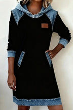 Hooded Paneled Contrast Dress LavishDaily