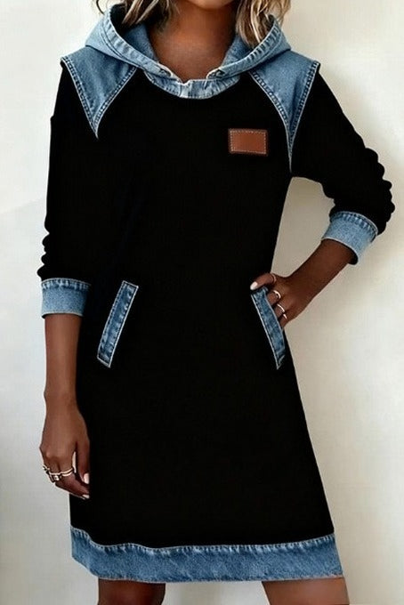 Hooded Paneled Contrast Dress LavishDaily