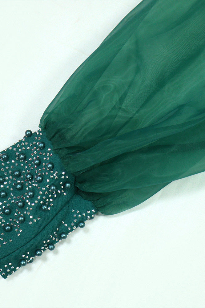 Rhinestone V-Neck Puff Sleeve Maxi Dress Lavish Daily