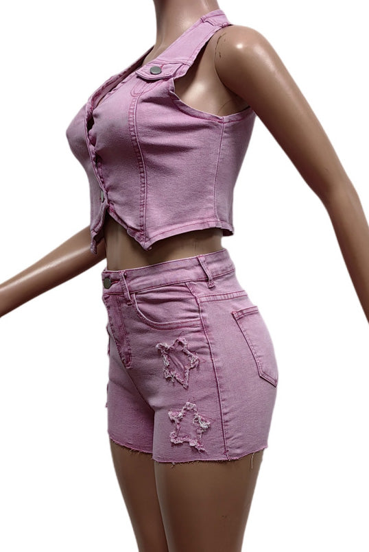 Denim Vest & Shorts Set Lavish Daily