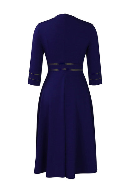 Contrast-Trim Fit-and-Flare Midi Dress Lavish Daily