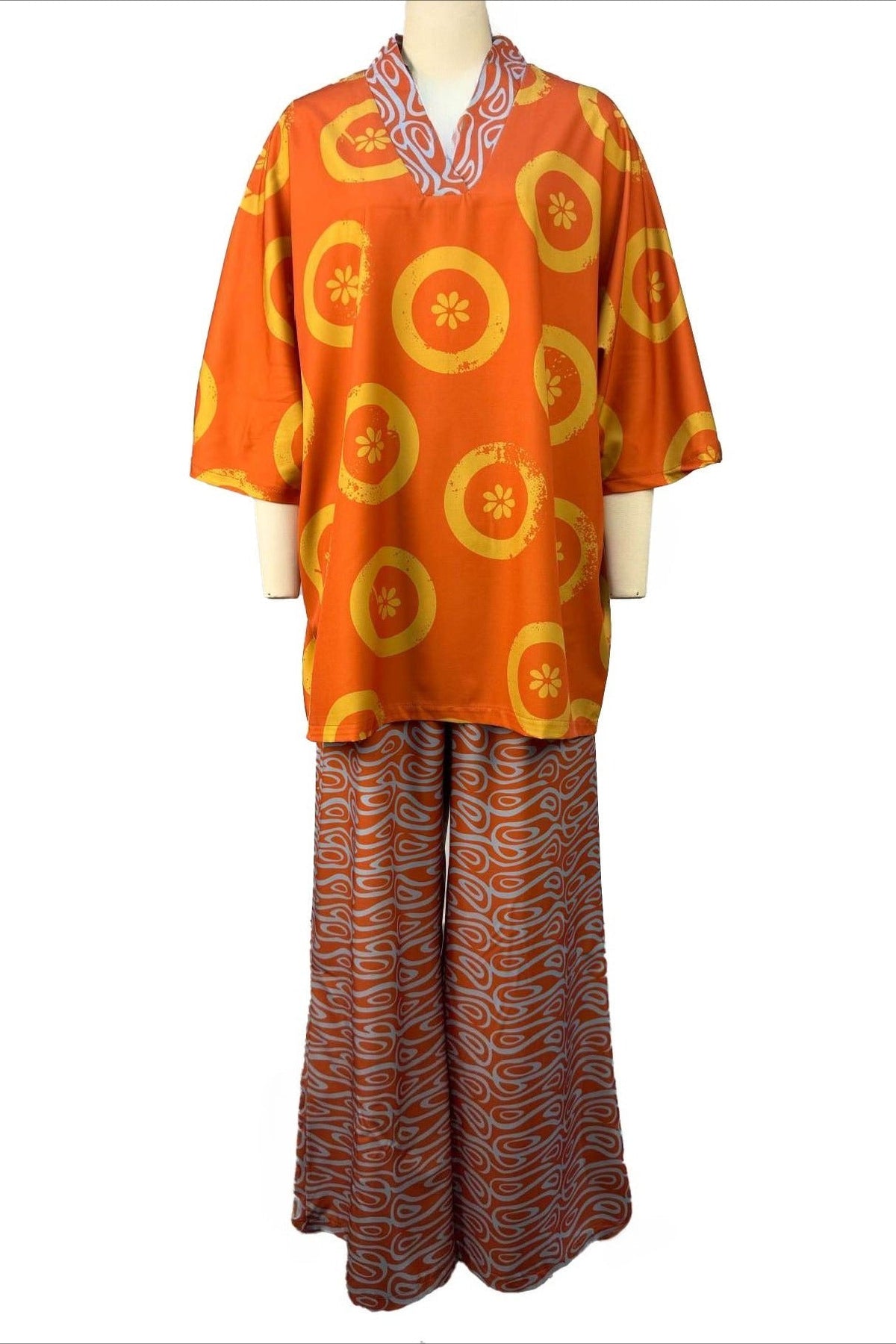 Abstract Print Kaftan & Wide Leg Pants Set Lavish Daily
