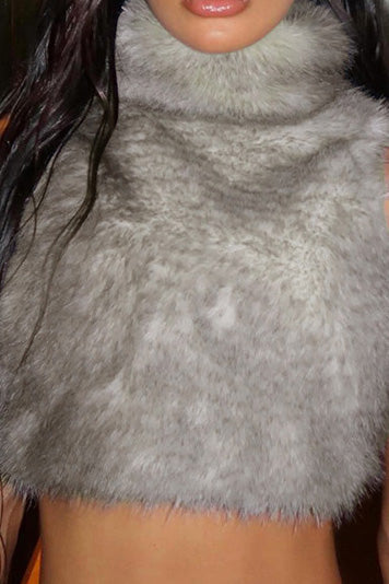 High Neck Fuzzy Zip Vest Top Lavish Daily