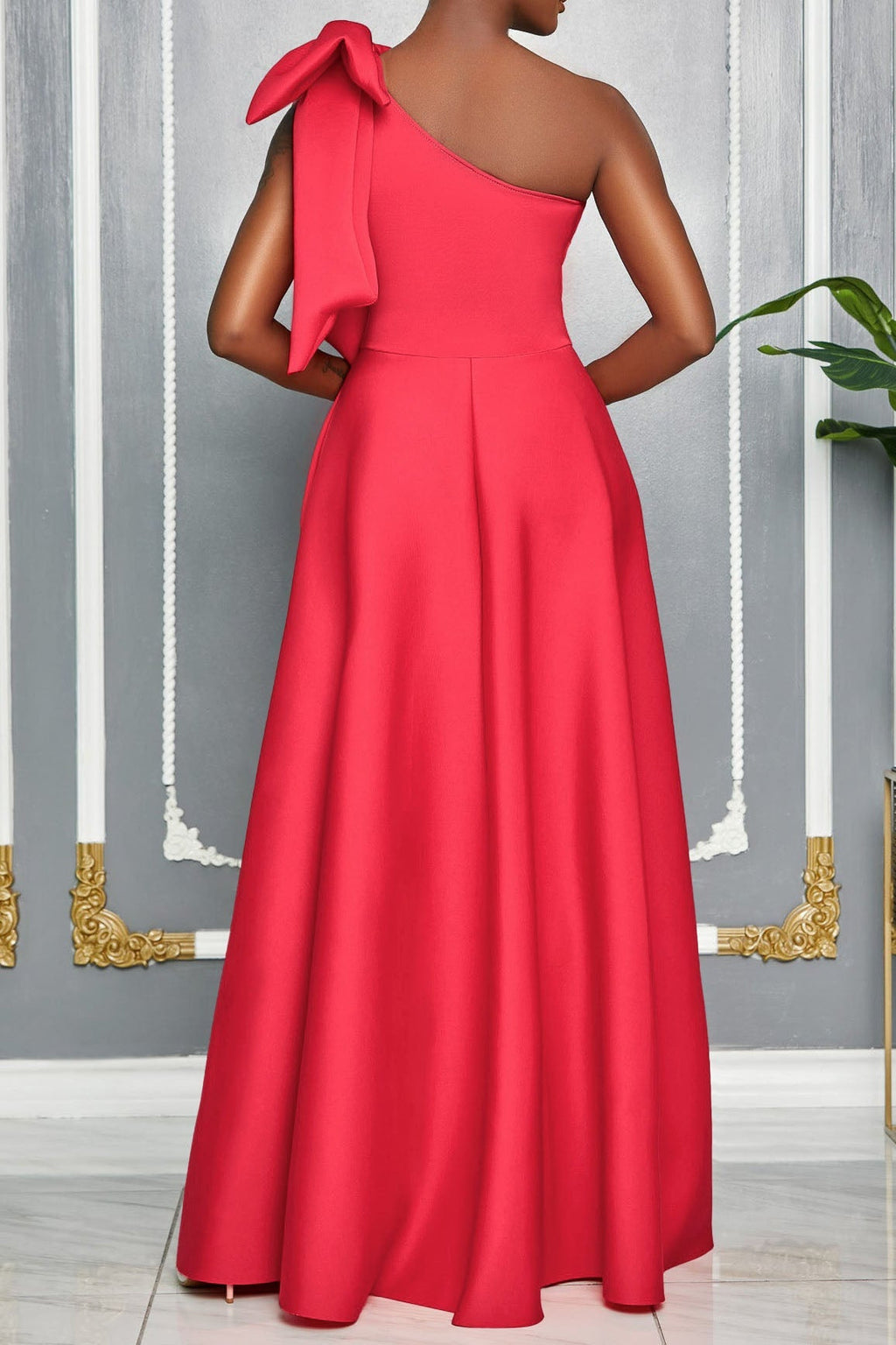 Single Shoulder Bow Detail Maxi Dress Lavish Daily