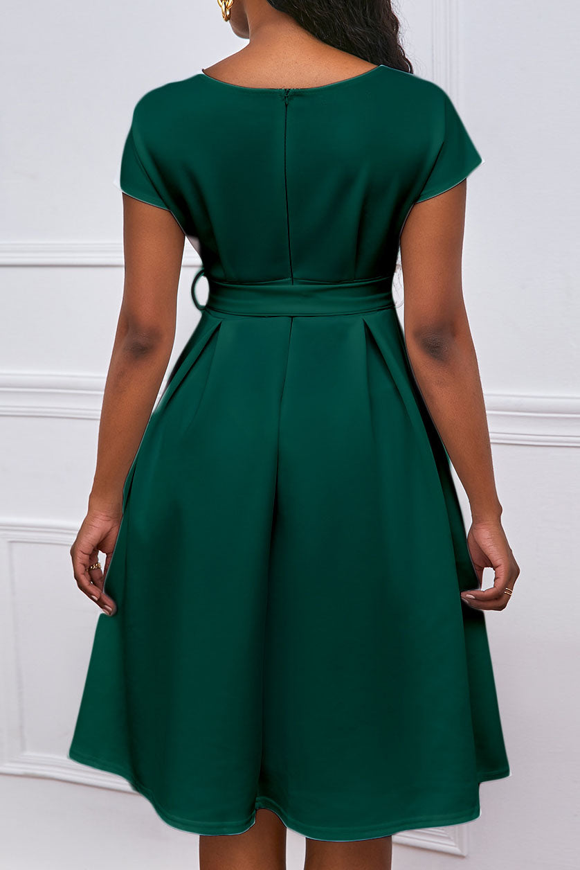 Solid Color Belted Bow Tie Waist Dress Lavish Daily