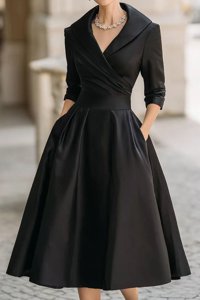 Solid Long Sleeve Waisted Midi Dress Lavish Daily