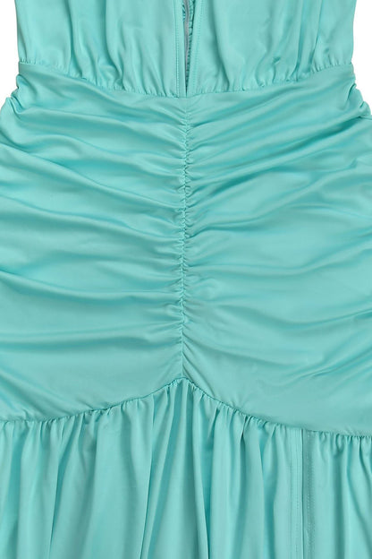 Plunging Halter Ruched High Slit Maxi Dress Lavish Daily