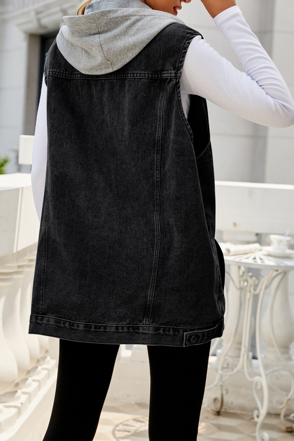 Vintage Denim Vest with Detachable Hood Lavish Daily