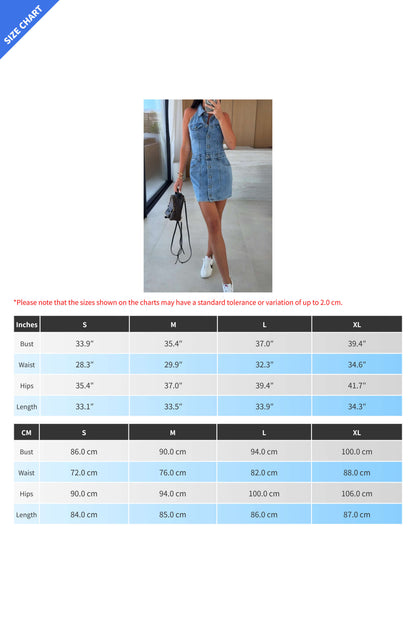Flap Pocket Button Front Sleeveless Denim Dress Lavish Daily